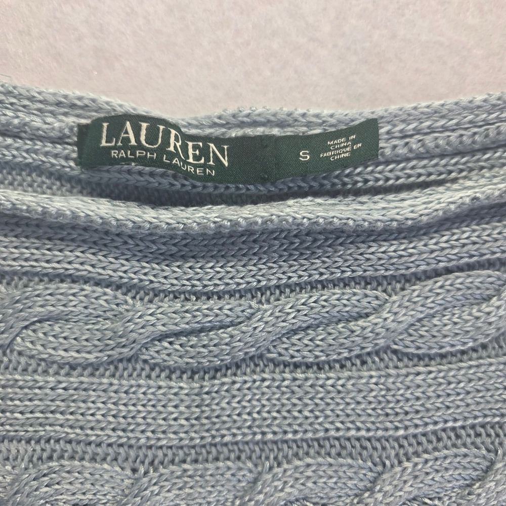 Lauren Ralph Lauren Blue Cable Knit Boat Neck Dolman Sweater S Cotton Viscose - Picture 7 of 7